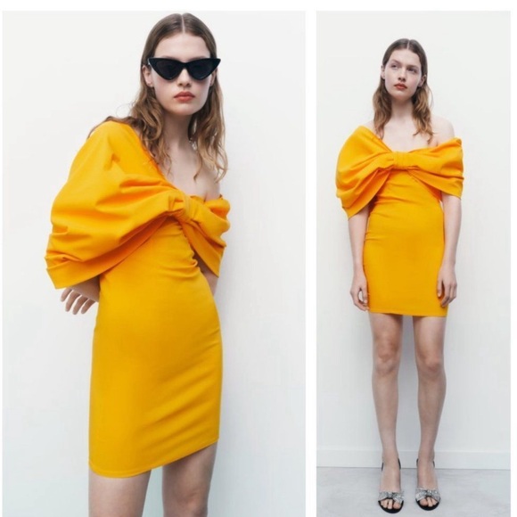 Zara Yellow Bow Mini Dress-NWT - Picture 3 of 8